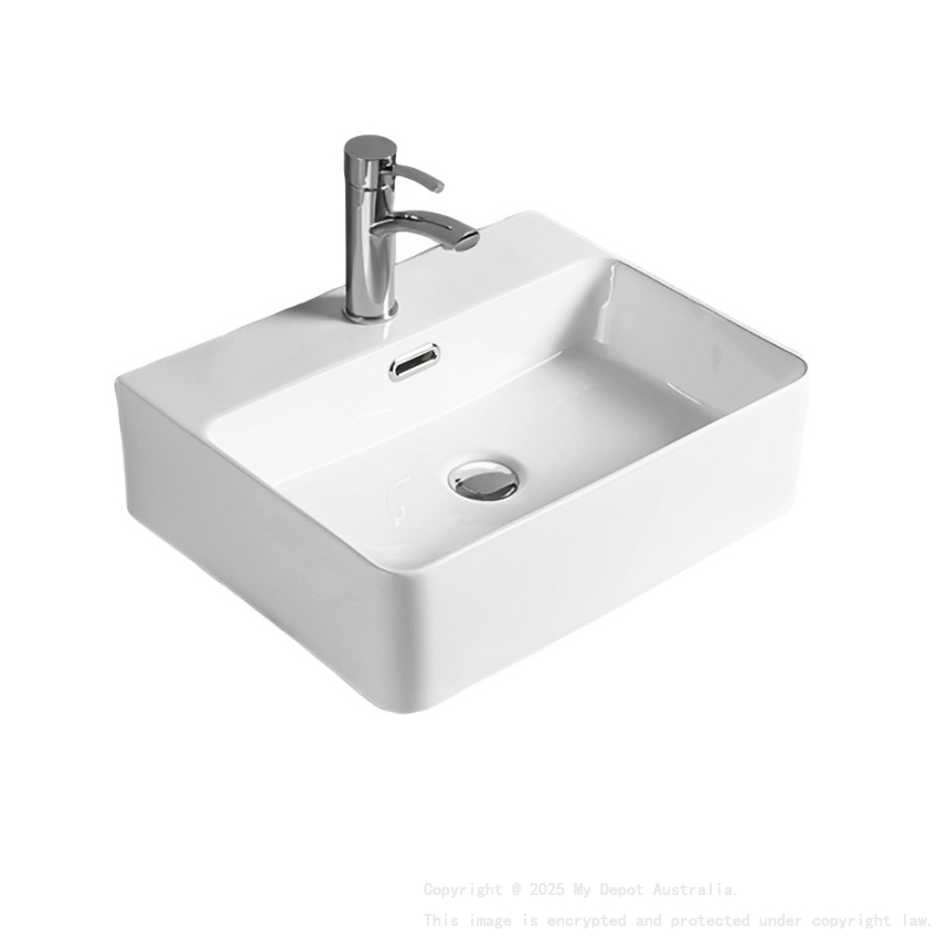 427*417*125mm Gloss White Kliff Fine Ceramic Wall Hung/Above Counter BasinTap Hole With Overflow 32mm Waste