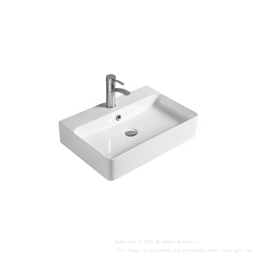 710*425*135mm Gloss White Kliff Fine Ceramic Wall Hung/Above Counter Basin Tap Hole With Overflow 32mm Waste