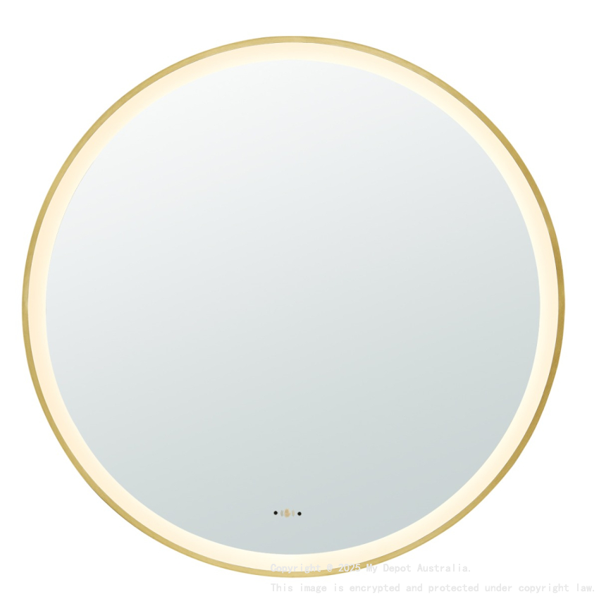 900X900X32mm Brushed Gold Orbis Framed LED Mirror