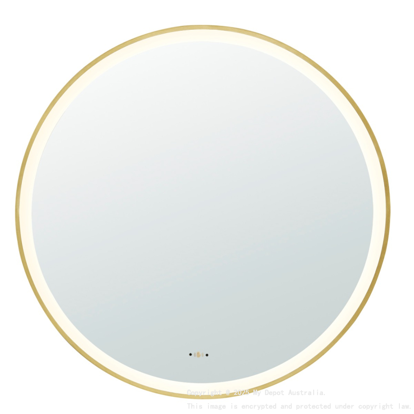 800X800X32mm Brushed Gold Orbis Framed LED Mirror