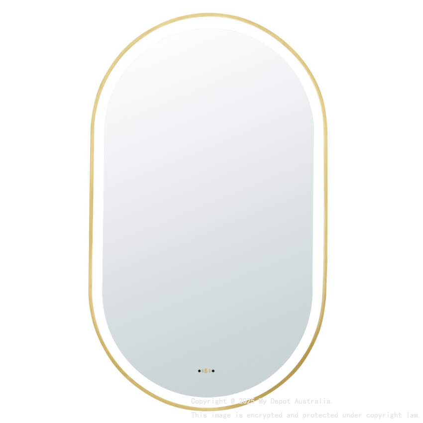 450(W)*900mm(H) Brushed Gold Ellips Framed LED Mirror