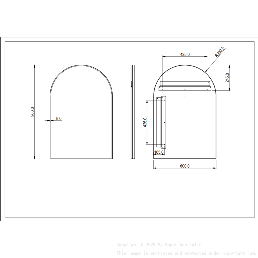 600(W)*900mm(H) Matte Black Ellips Framed LED Mirror