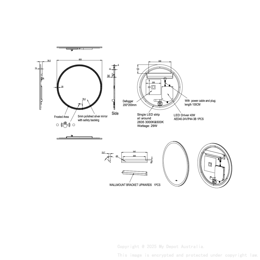 600*600mm Orbis LED Back Lit Mirror With Acrylic Strip