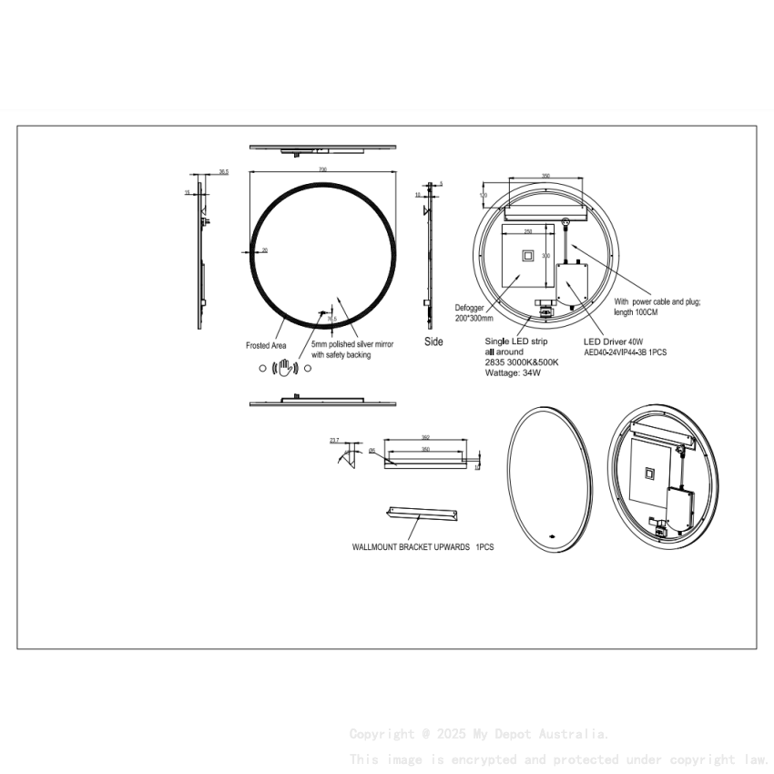 700*700mm Orbis LED Back Lit Mirror With Acrylic Strip