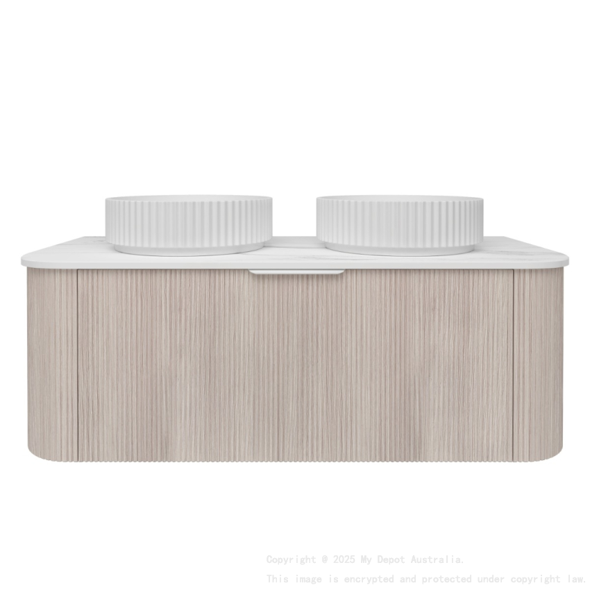 1190*493*400mm Costal Oak Agena Fluted Wood Grain Wall Hung Vanities Soft Closing Drawer Pull Out With Handle