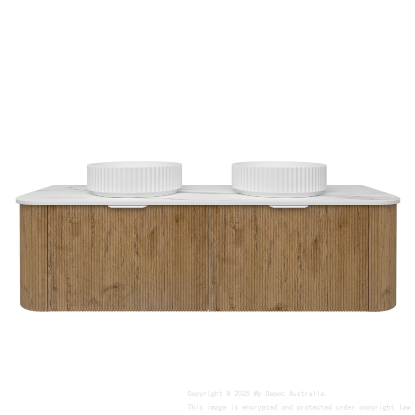 1490*493*400mm Prime Oak Agena Fluted Wood Grain Wall Hung Vanities Soft Closing Drawer Pull Out With Handle