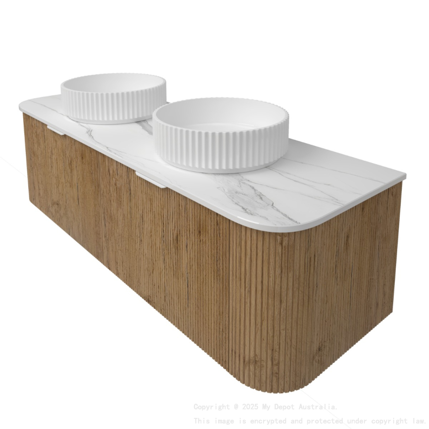 1490*493*400mm Prime Oak Agena Fluted Wood Grain Wall Hung Vanities Soft Closing Drawer Pull Out With Handle