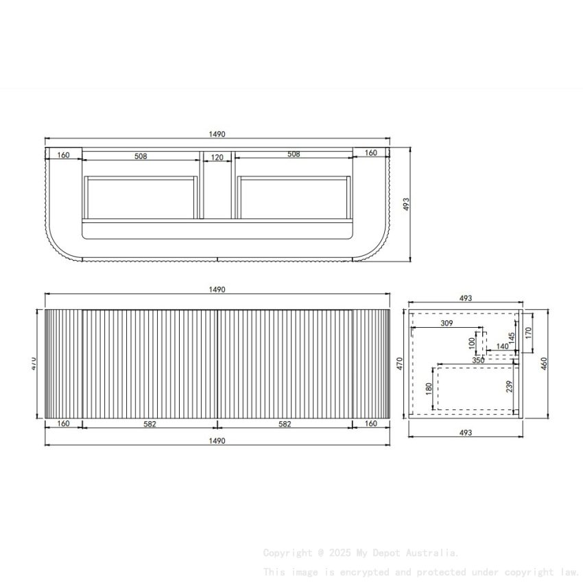 1490X455X400mm Matte White Agena Modern Fluted Wall Hung Vanity PVC Cabinet