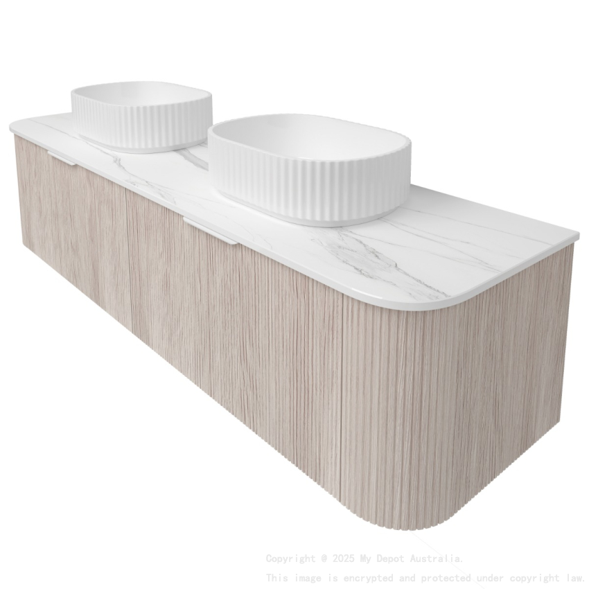 1790*493*400mm Costal Oak Agena Fluted Wood Grain Wall Hung Vanities Soft Closing Drawer Pull Out With Handle