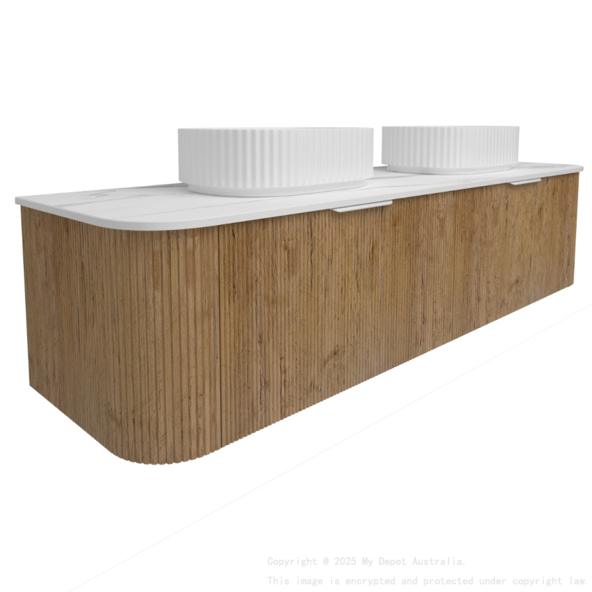 1790*493*400mm Prime Oak Agena Fluted Wood Grain Wall Hung Vanities Soft Closing Drawer Pull Out With Handle