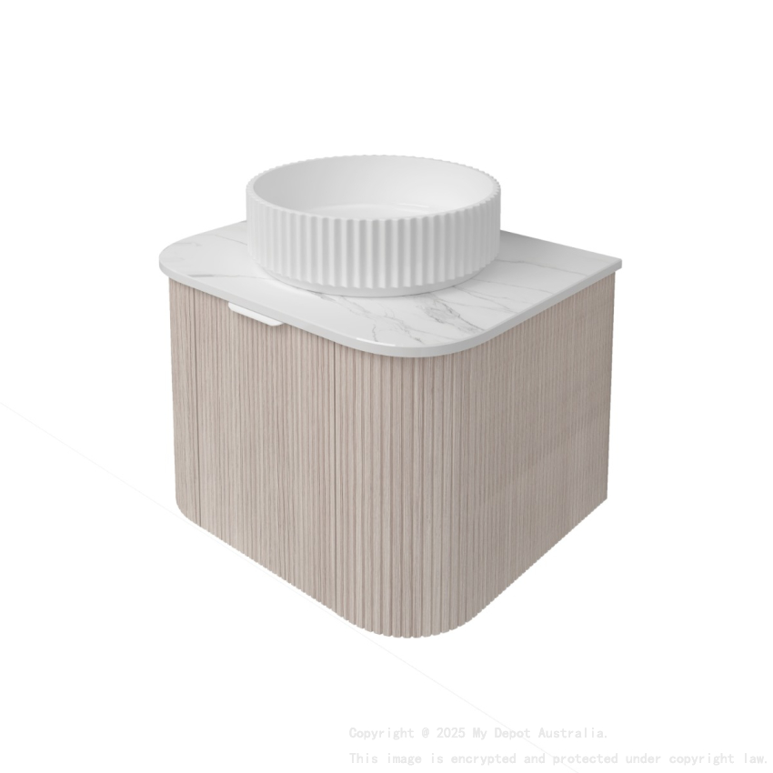 590*493*400mm Costal Oak Agena Fluted Wood Grain Wall Hung Vanities Soft Closing Drawer Pull Out With Handle