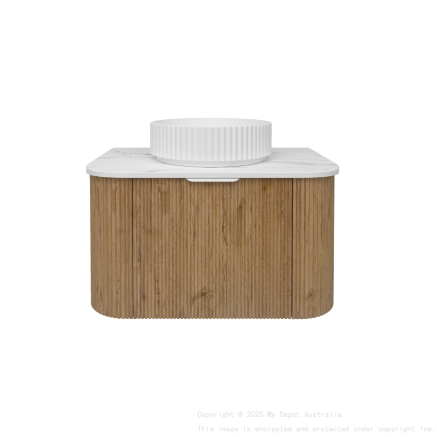 740*493*400mm Prime Oak Agena Fluted Wood Grain Wall Hung Vanities Soft Closing Drawer Pull Out With Handle