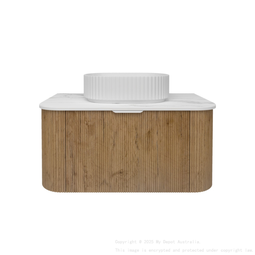 890*493*400mm Prime Oak Agena Fluted Wood Grain Wall Hung Vanities Soft Closing Drawer Pull Out With Handle