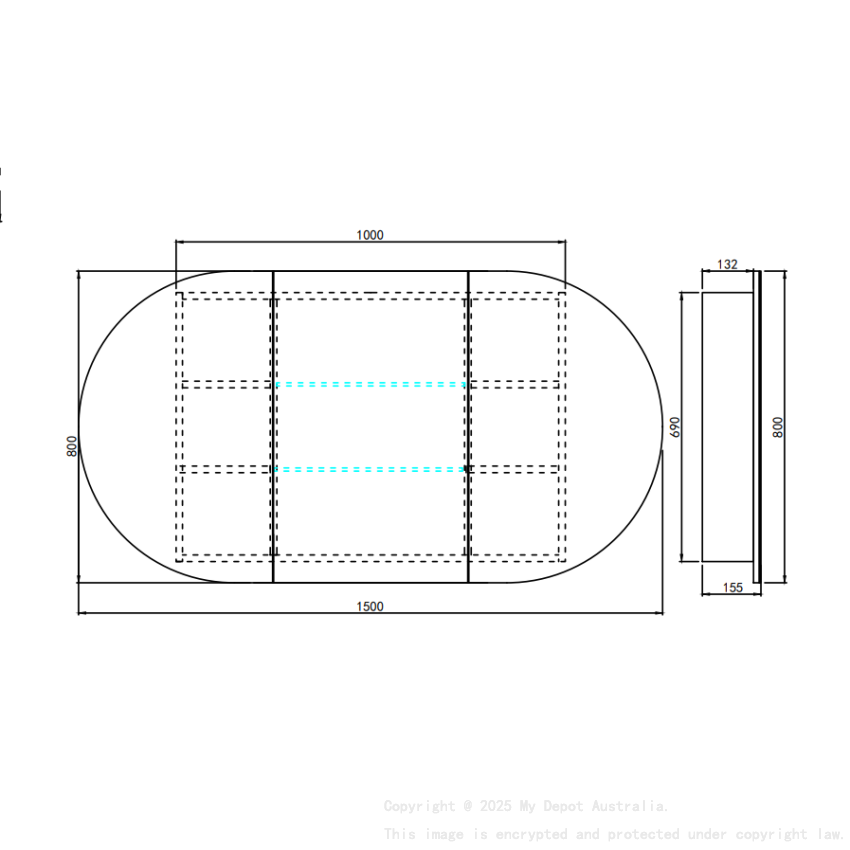1500X800X155mm Matte White Allison Pill LED Shaving Cabinet