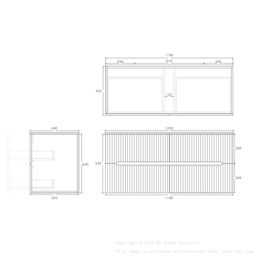 1190*455*540mm Matte Black Cabarita Morden Wall Hung PVC Cabinet For Single Bowl Only