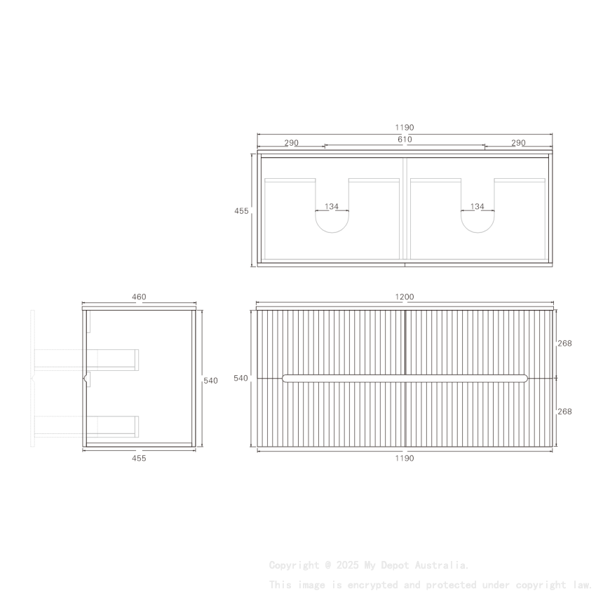 1190*455*540mm Matte White Cabarita Morden Wall Hung PVC Cabinet For Double Bowl Only