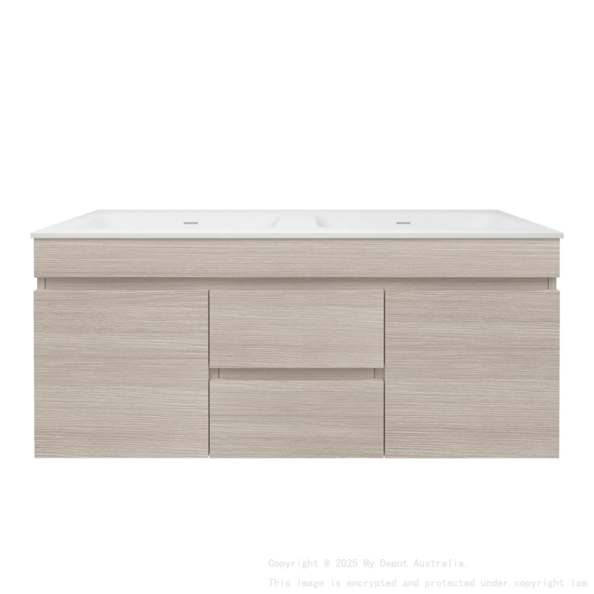 1190X455X500mm Camden Mordern Wall Hung Cabinet Coastal Oak Soft Closing Finger Pull Doors Middle Drawers