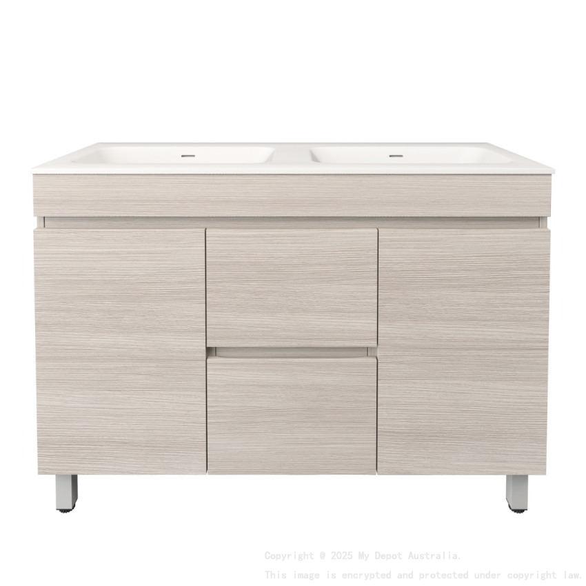 1190X455X710mm Camden Modern Free Standing Cabinet Coastal Oak Soft Closing Finger Pull Doors Middle Drawers