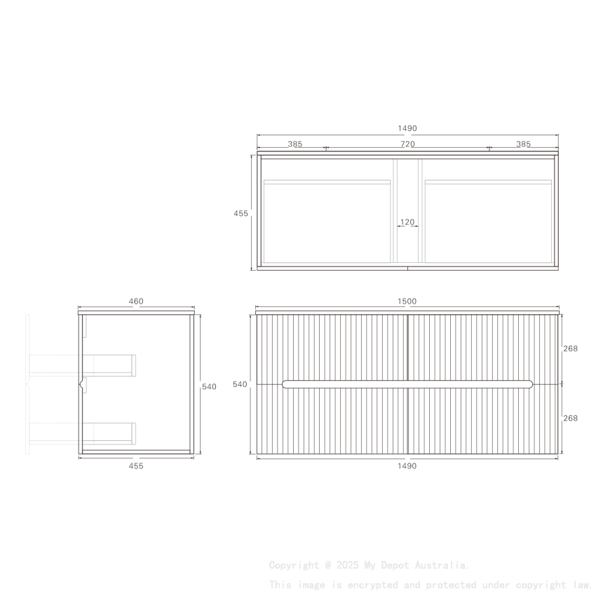 1490*455*540mm Matte White Cabarita Morden Wall Hung PVC Cabinet For Single Bowl Only