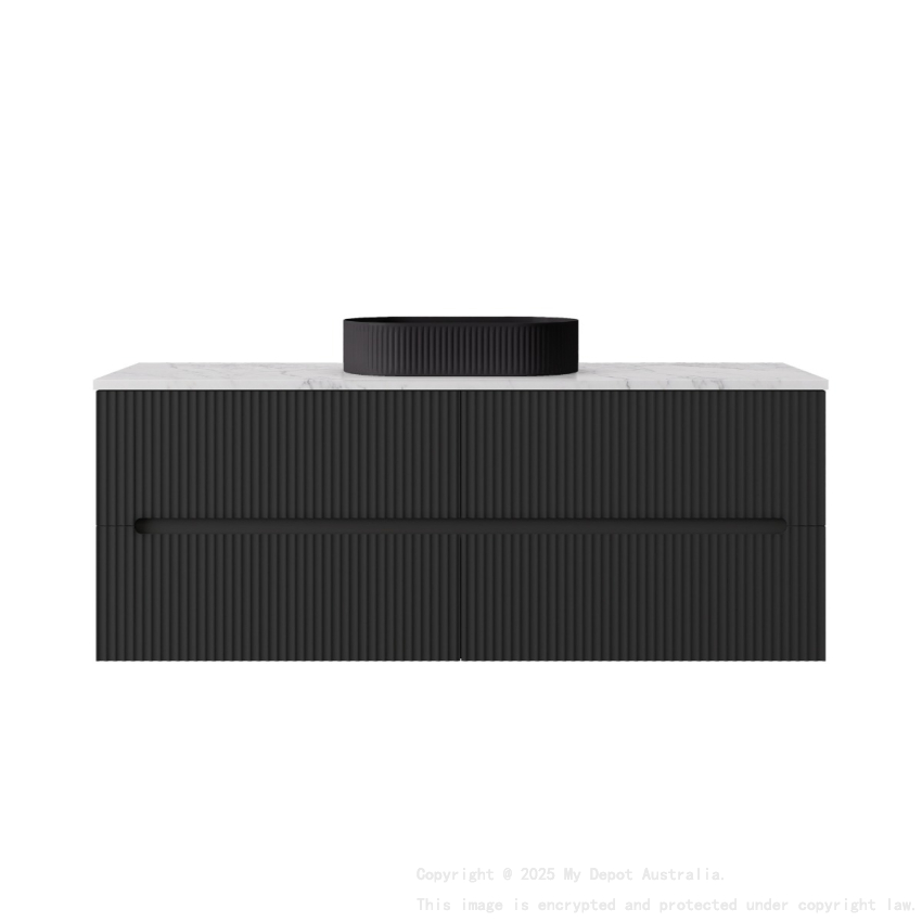 1490*455*540mm Matte Black Cabarita Morden Wall Hung PVC Cabinet For Single Bowl Only