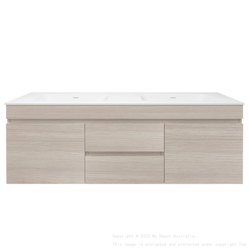 1490X455X500mm Camden Mordern Wall Hung Cabinet Coastal Oak Soft Closing Finger Pull Doors Middle Drawers