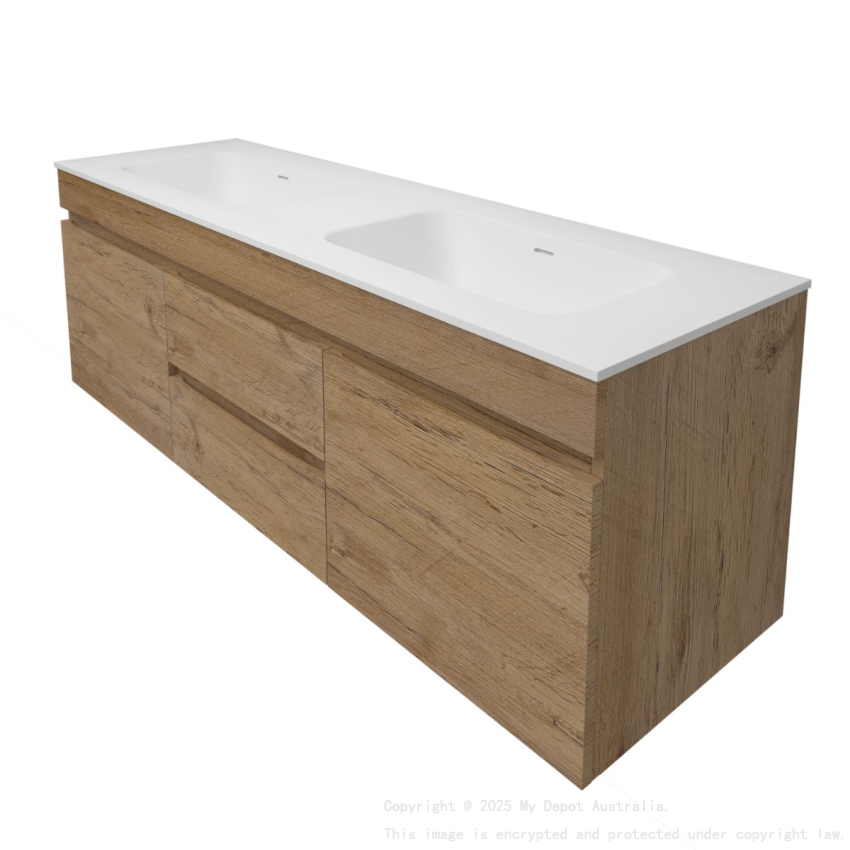 1490X455X500mm Camden Mordern Wall Hung Cabinet Prime Oak Soft Closing Finger Pull Doors Middle Drawers