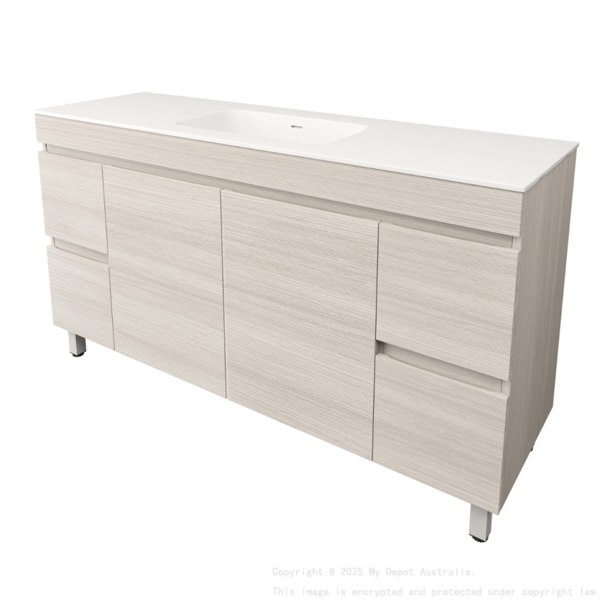 1490X455X710mm Camden Modern Free Standing Cabinet Coastal Oak Soft Closing Finger Pull Doors Middle Doors