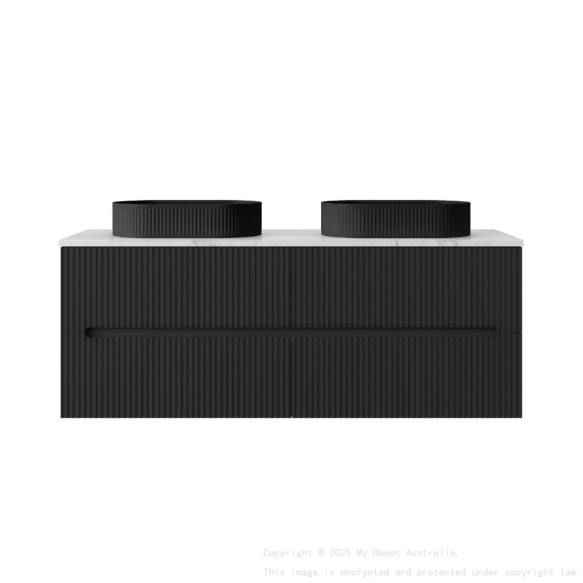 1490*455*540mm Matte Black Cabarita Morden Wall Hung PVC Cabinet For DoubleBowl Only