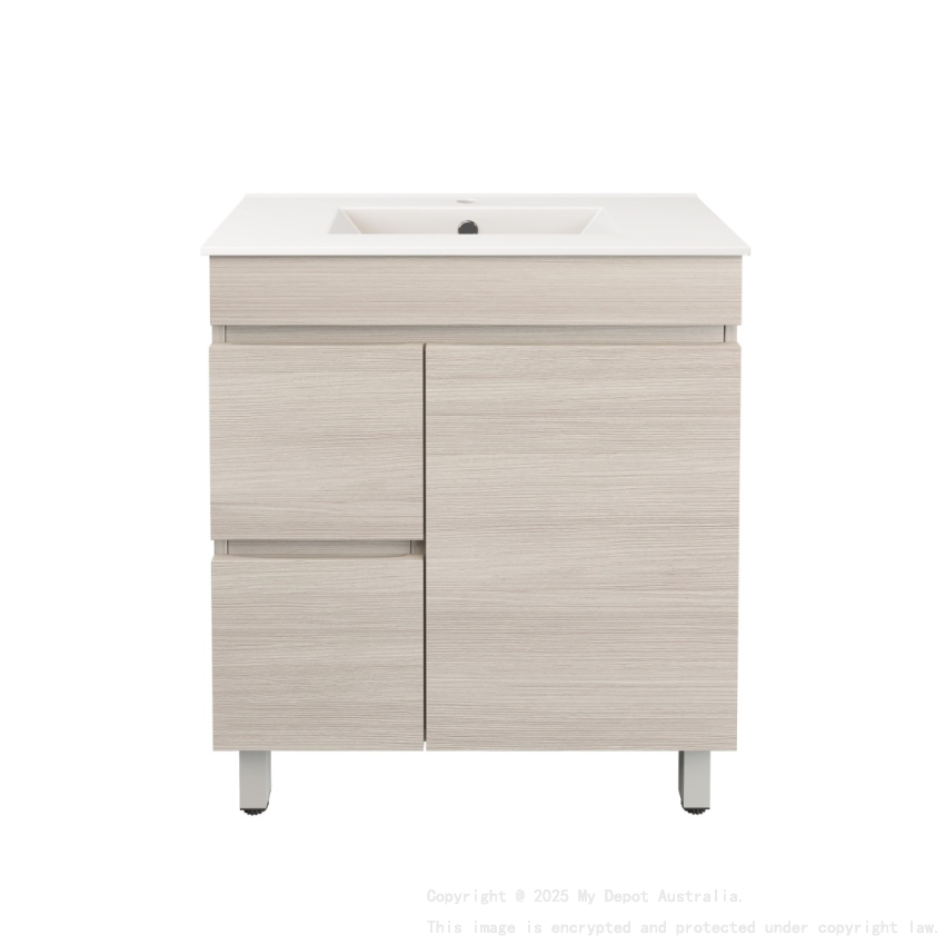 740X355X710mm Camden Modern Free Standing Cabinet Coastal Oak Soft Closing Finger Pull Door Left Hand Drawers