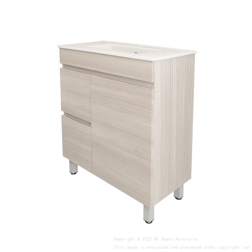 740X355X710mm Camden Modern Free Standing Cabinet Coastal Oak Soft Closing Finger Pull Door Left Hand Drawers