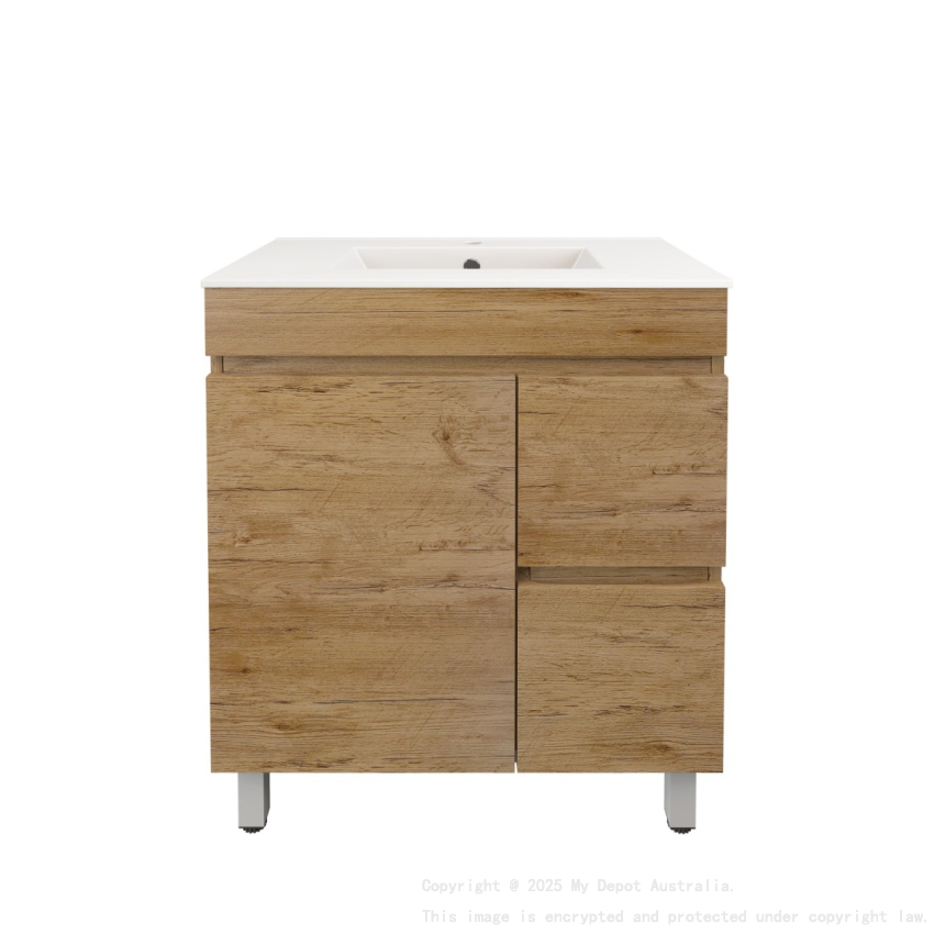 740X355X710mm Camden Modern Free Standing Cabinet Prime Oak Soft Closing Finger Pull Door Right Hand Drawers