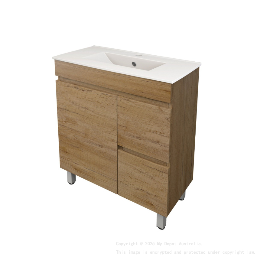 740X355X710mm Camden Modern Free Standing Cabinet Prime Oak Soft Closing Finger Pull Door Right Hand Drawers