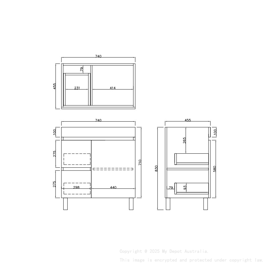 740X455X710mm Camden Modern Free Standing Cabinet Prime Oak Soft Closing Finger Pull Door Left Hand Drawers