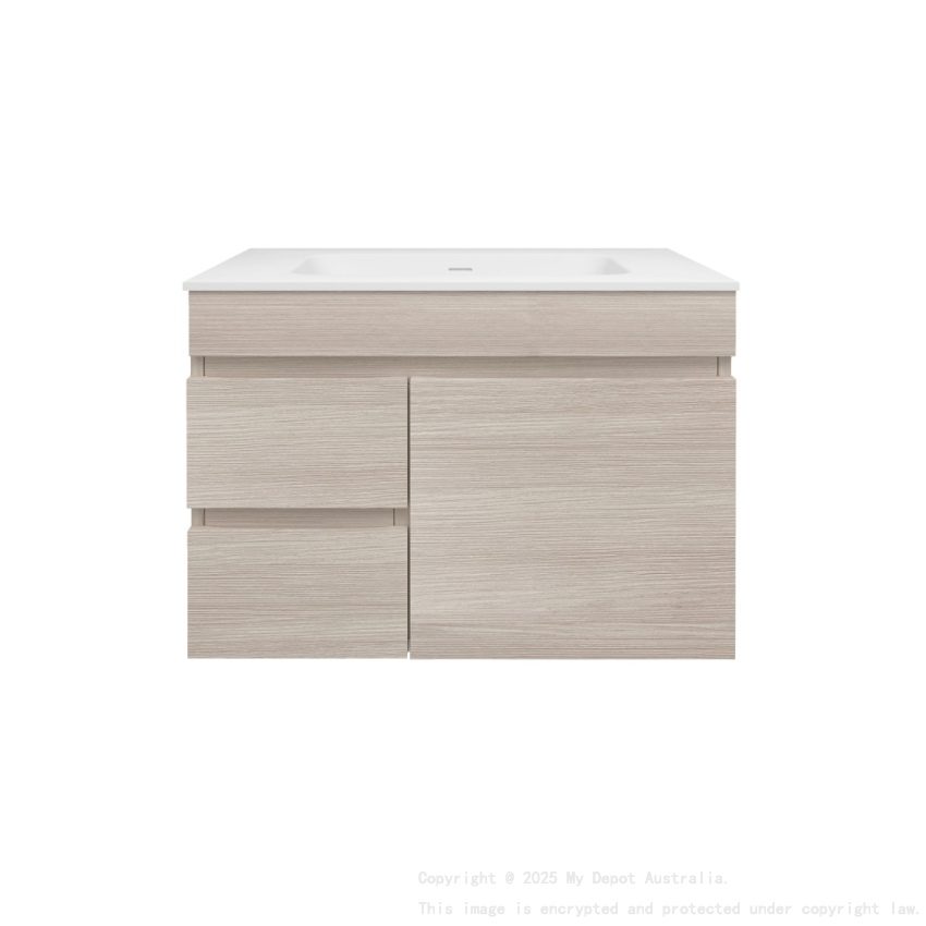740X455X500mm Camden Mordern Wall Hung Cabinet Coastal Oak Soft Closing Finger Pull Door Left Hand Drawers