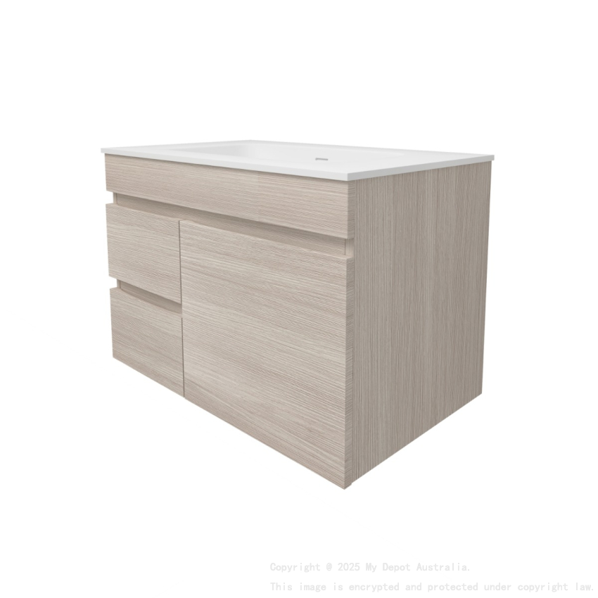 740X455X500mm Camden Mordern Wall Hung Cabinet Coastal Oak Soft Closing Finger Pull Door Left Hand Drawers