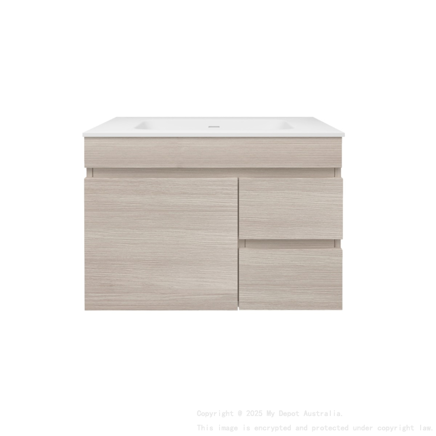 740X455X500mm Camden Mordern Wall Hung Cabinet Coastal Oak Soft Closing Finger Pull Door Right Hand Drawers