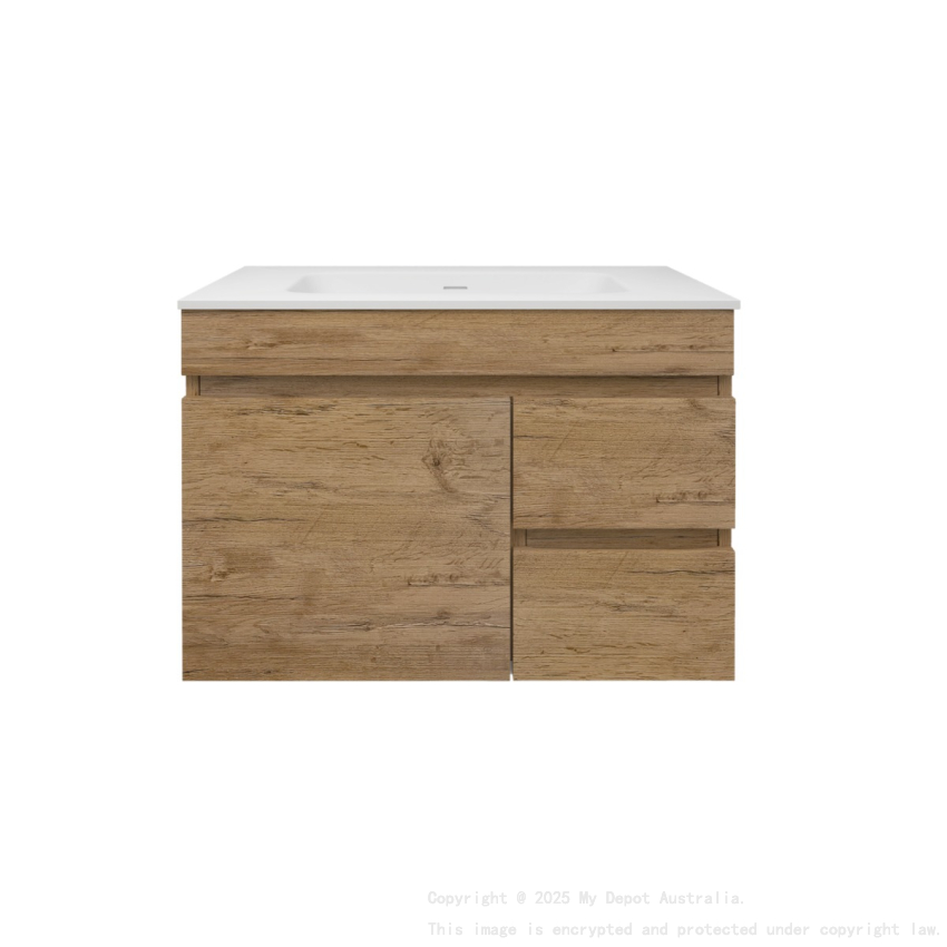 740X455X500mm Camden Mordern Wall Hung Cabinet Prime Oak Soft Closing Finger Pull Door Right Hand Drawers