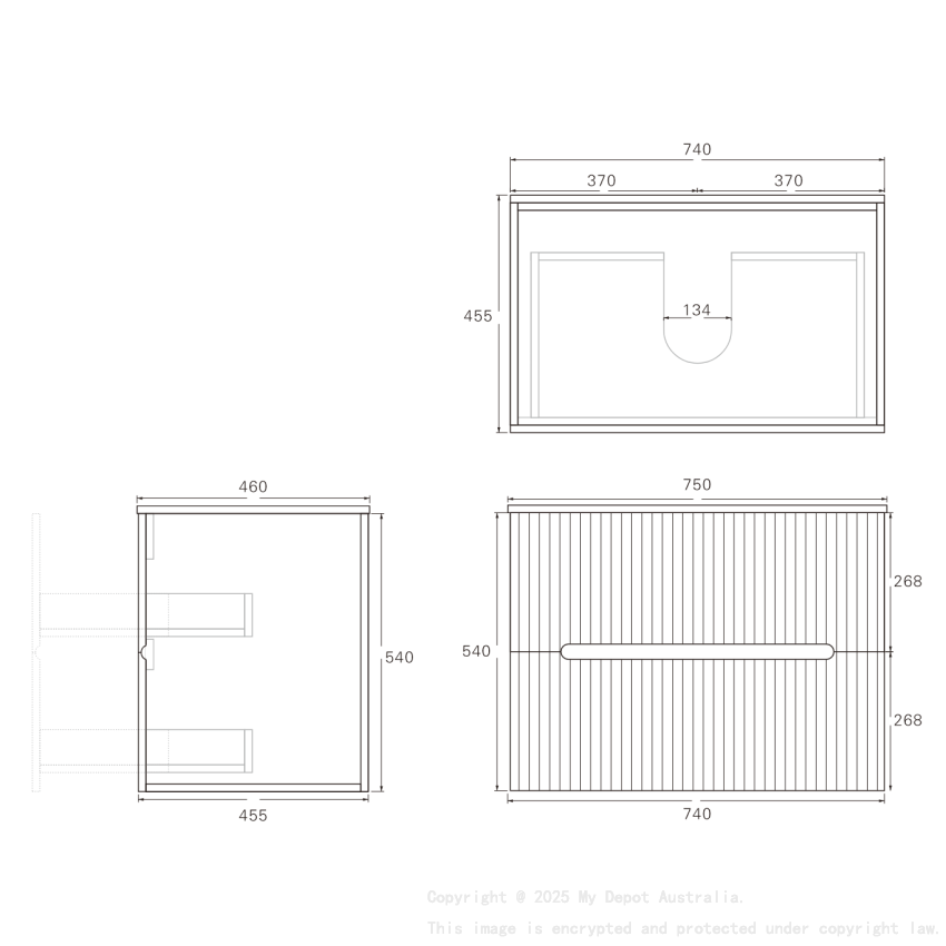 740*455*540mm Matte White Cabarita Morden Wall Hung PVC Cabinet