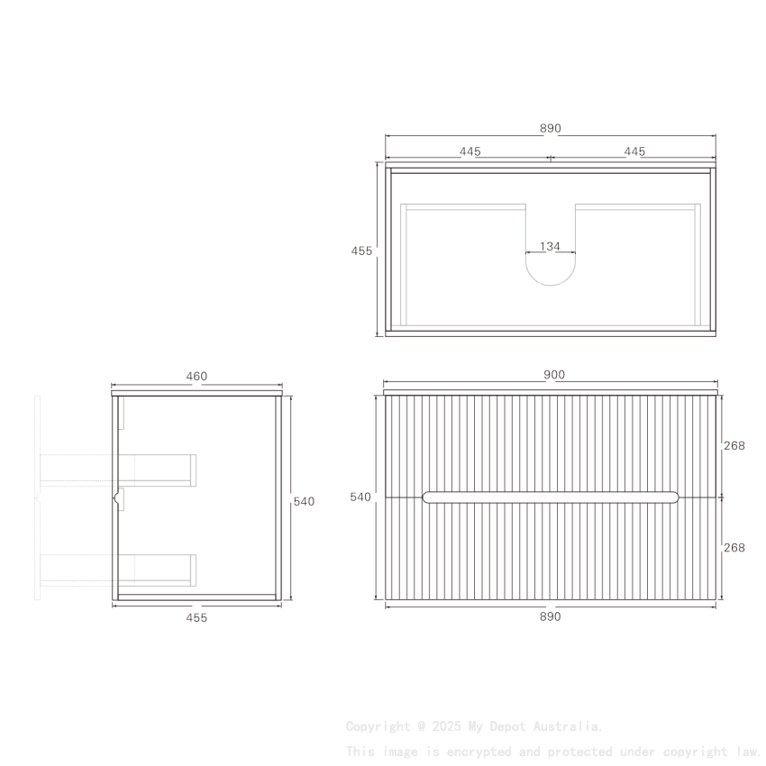 890*455*540mm Matte White Cabarita Morden Wall Hung PVC Cabinet