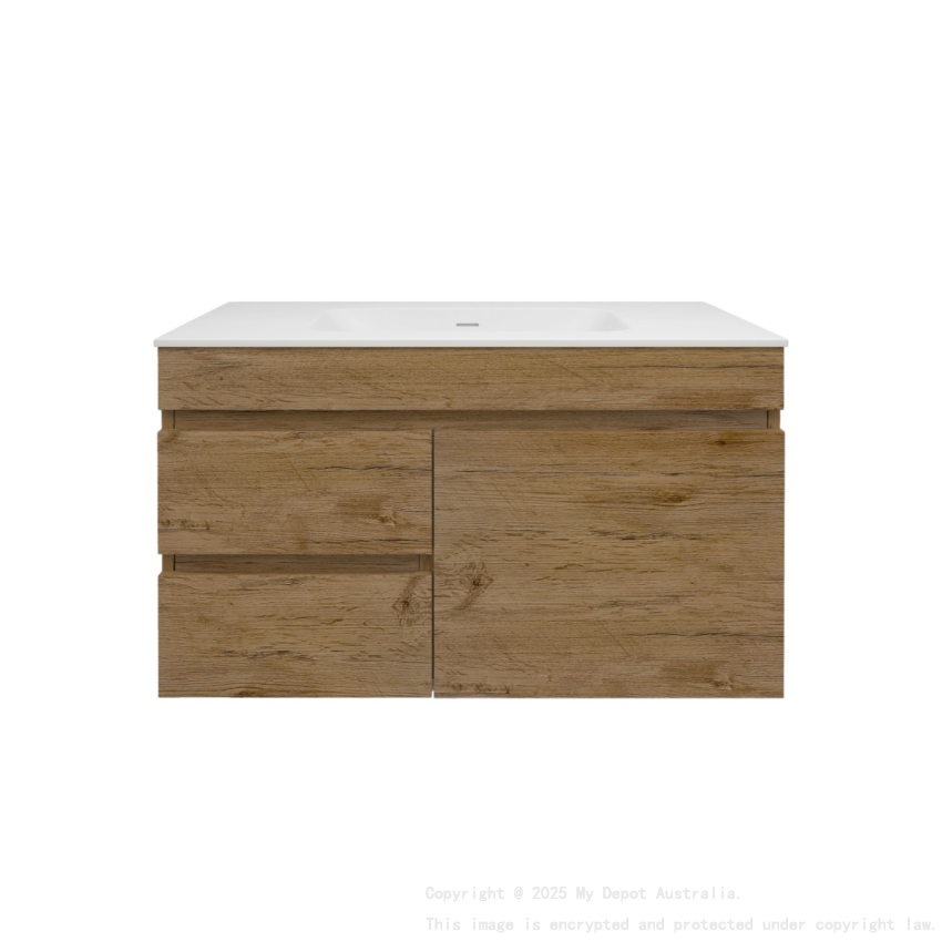 890X455X500mm Camden Mordern Wall Hung Cabinet Prime Oak Soft Closing Finger Pull Door Left Hand Drawers