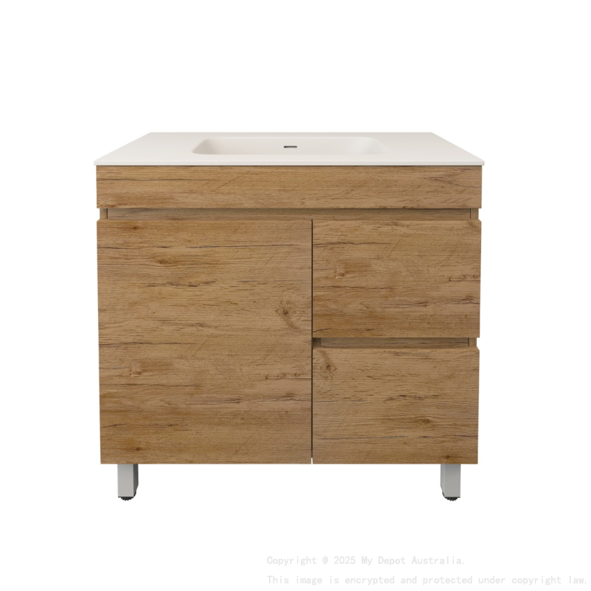 890X455X710mm Camden Modern Free Standing Cabinet Prime Oak Soft Closing Finger Pull Door Right Hand Drawers
