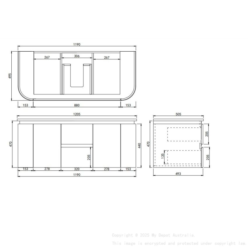 1190X455X470mm Matte Black And White Devito Modern Wall Hung Vanity PVC Cabinet
