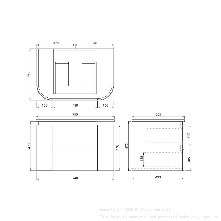 740X455X470mm Matte Black And White Devito Modern Wall Hung Vanity PVC Cabinet