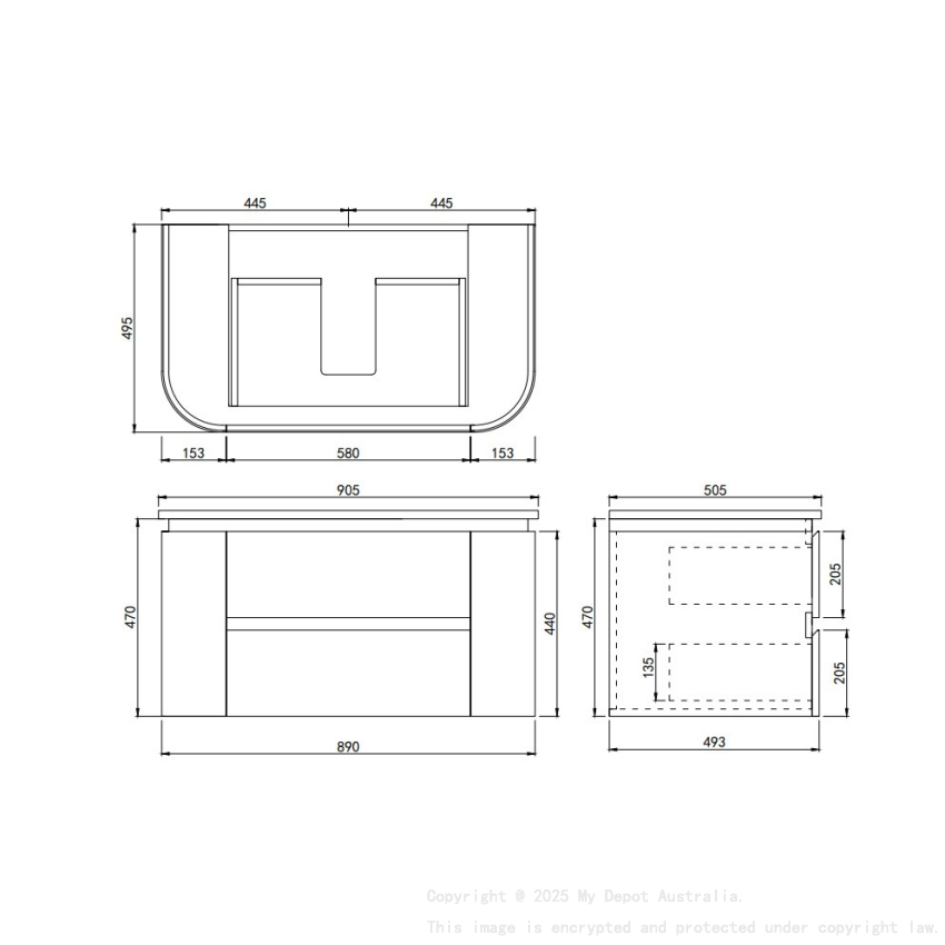 890X455X470mm Matte Black And White Devito Modern Wall Hung Vanity PVC Cabinet