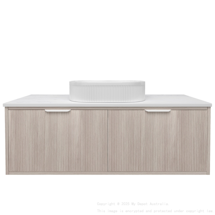 1190x455x400mm Kliff Fluted Wood Grain Vanity Coastal Oak Soft Closing Drawer Pull Out With Handle