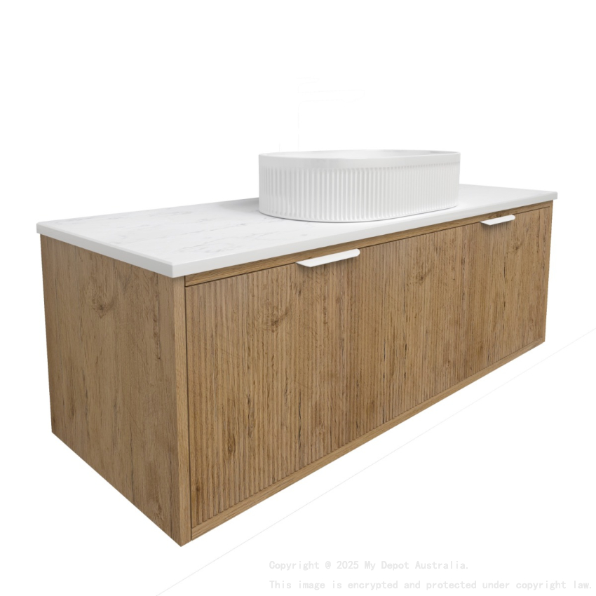 1190x455x400mm Kliff Fluted Wood Grain Vanity Prime Oak Soft Closing Drawer Pull Out With Handle