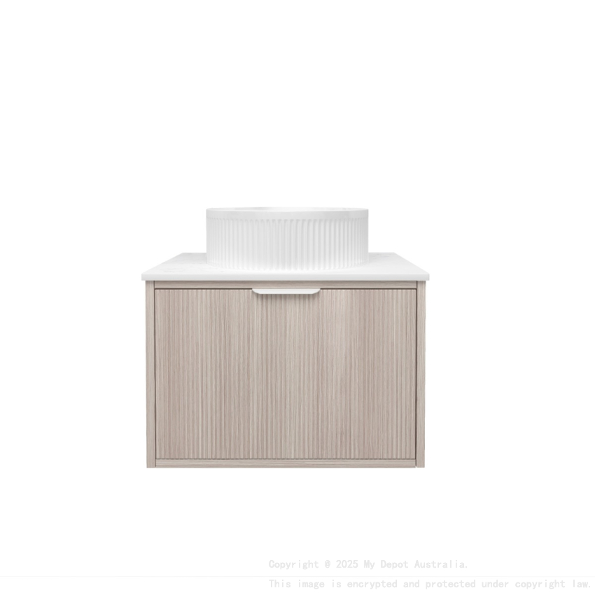 590x455x400mm Kliff Fluted Wood Grain Vanity Coastal Oak Soft Closing Drawer Pull Out With Handle