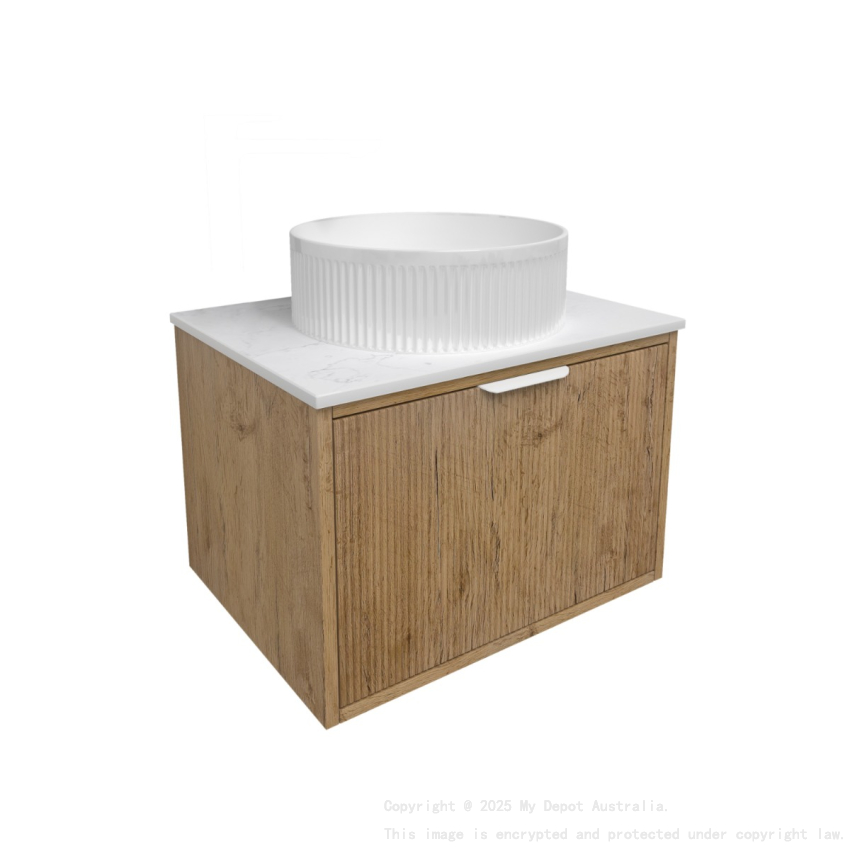 590x455x400mm Kliff Fluted Wood Grain Vanity Prime Oak Soft Closing Drawer Pull Out With Handle