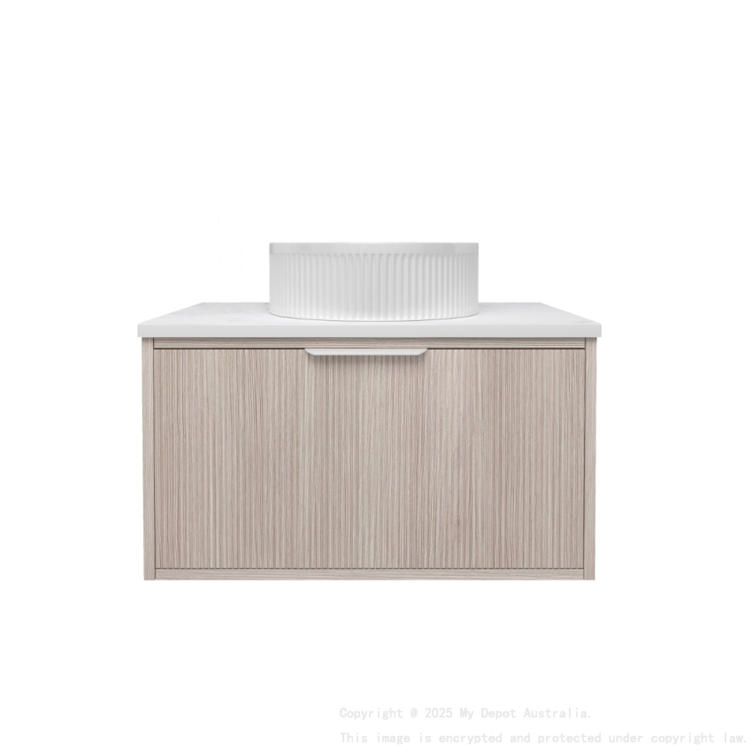 740x455x400mm Kliff Fluted Wood Grain Vanity Coastal Oak Soft Closing Drawer Pull Out With Handle