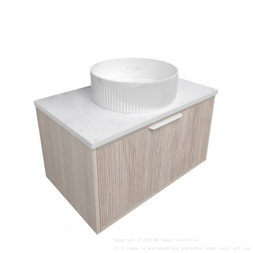 740x455x400mm Kliff Fluted Wood Grain Vanity Coastal Oak Soft Closing Drawer Pull Out With Handle